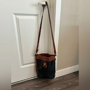 POLLINI Shoulder BUCKET bag Brown/Black  VINTAGE Leather heavy RRP £390